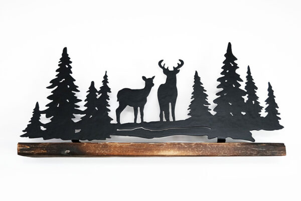Deer with pines long one on wood
